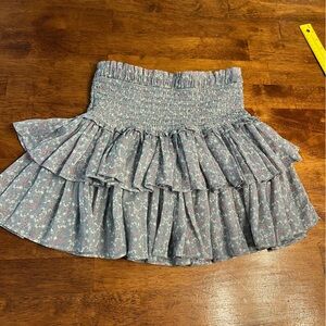 Reset by Jane blue cream pink Floral Ruffled smocked Skirt size large